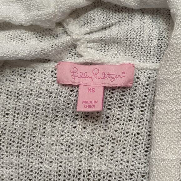 Lilly Pulitzer Open Front Roll Edge Cardigan Sweater XS White Lightweight Sheer - Picture 5 of 7